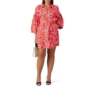 Veronica Beard Pink Red Silk Cotton Samy Puffy Sleeve Mini Dress Size 10